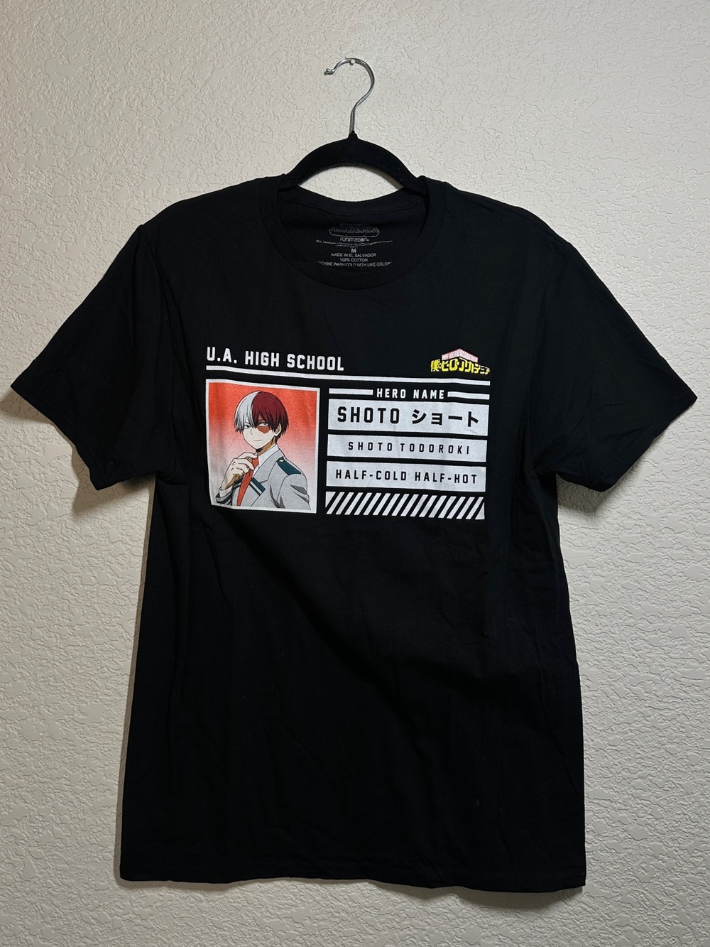 Black Shoto Todoroki Graphic Tee - Anime Character Crew Neck
